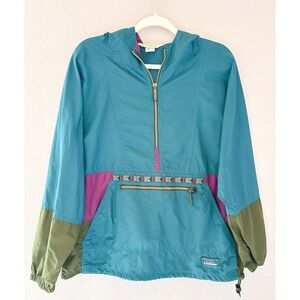 L.L. Bean Vintage 90s Colorblock Anorak Windbreaker Jacket Teal Purple Retro M